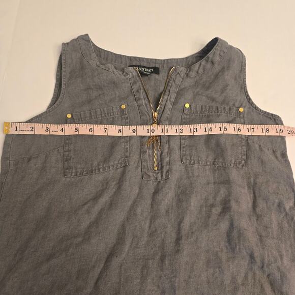 Ellen Tracy 100%Linen Sleeveless Top XL Gray 1/4 Zip Classic Normcore Minimalist - Picture 5 of 7